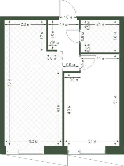 Планировка: 1-комнатная, 43,4 м²