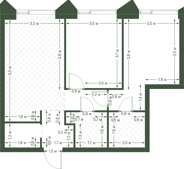 Планировка: 2-комнатная, 56,7 м²