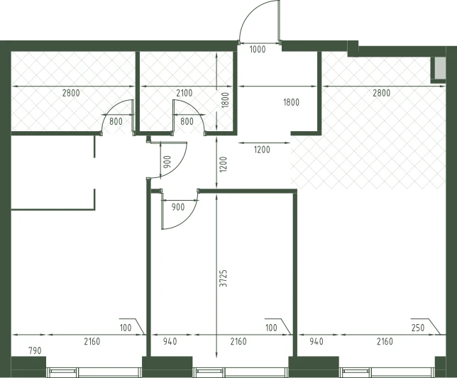 Планировка: 2-комнатная, 65 м²