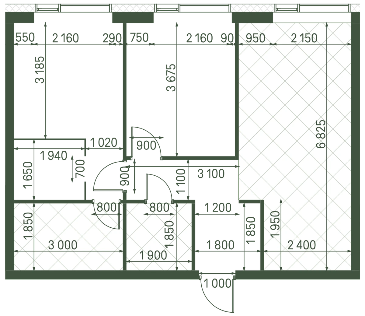 Планировка: 2-комнатная, 61,1 м²