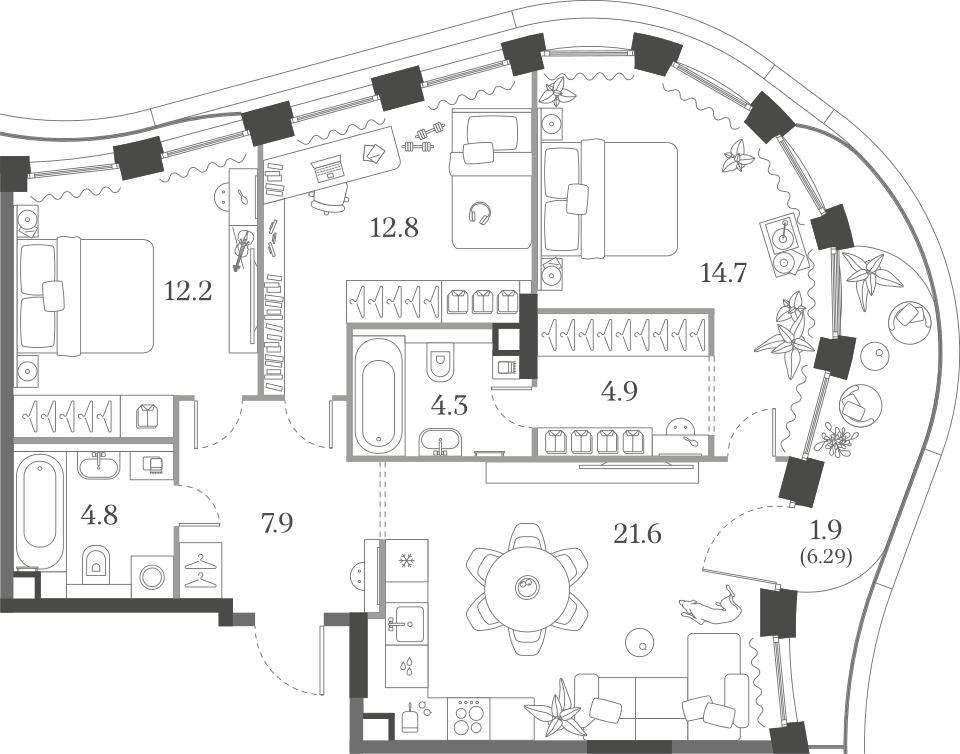 3-комнатная