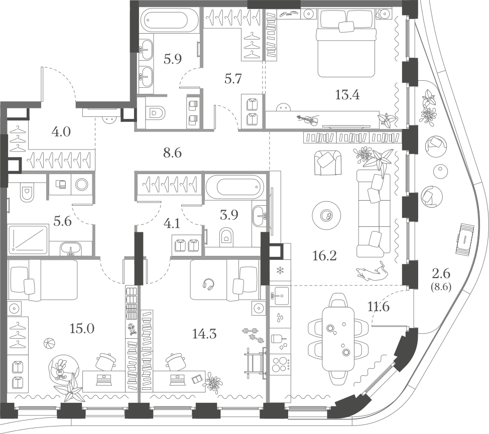 3-комнатная