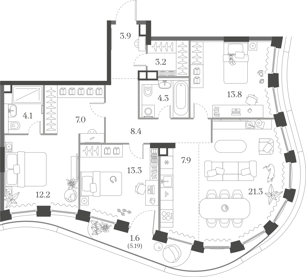 3-комнатная