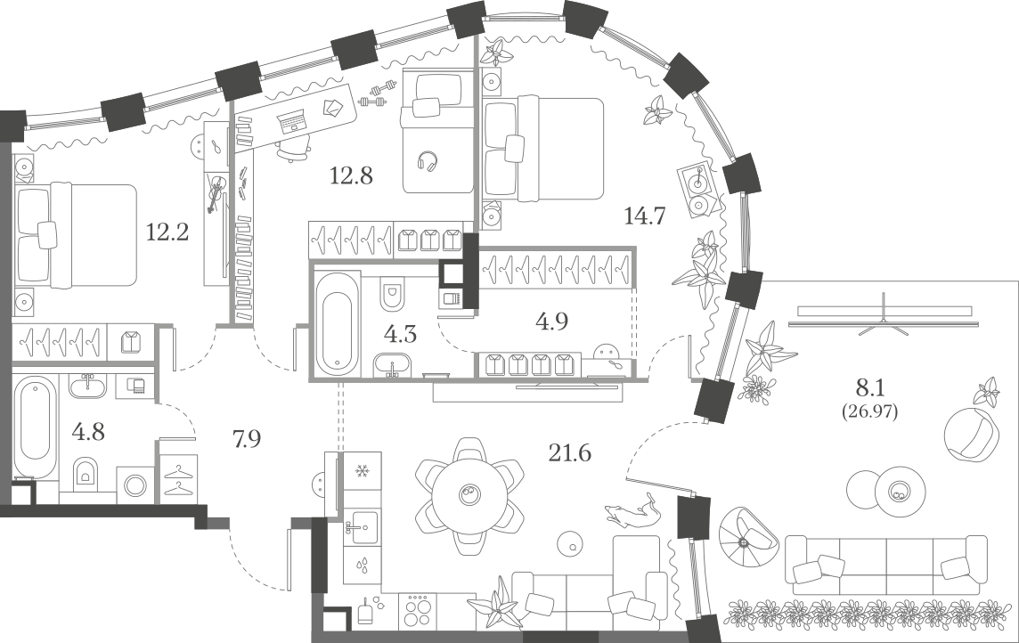 3-комнатная