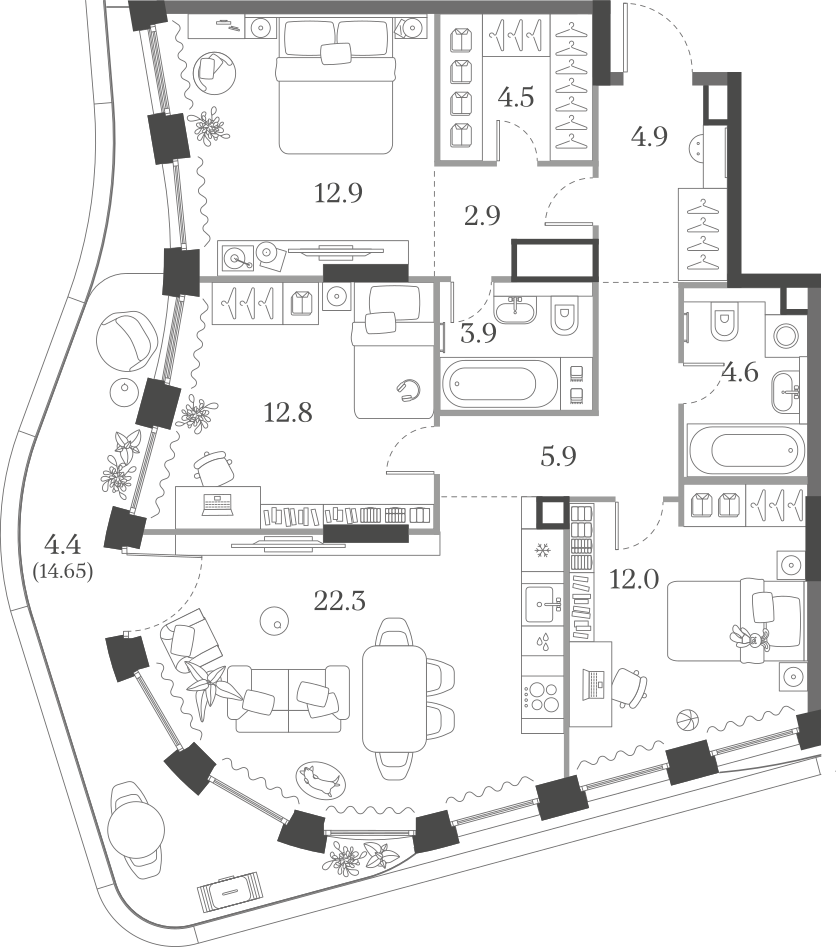3-комнатная