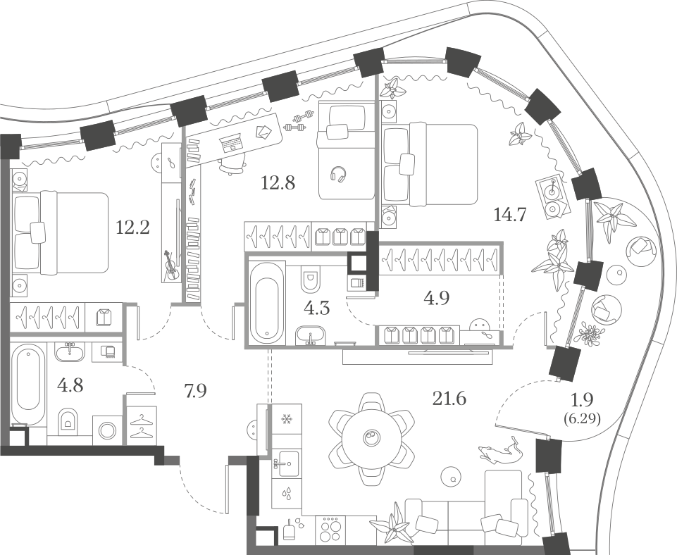 3-комнатная