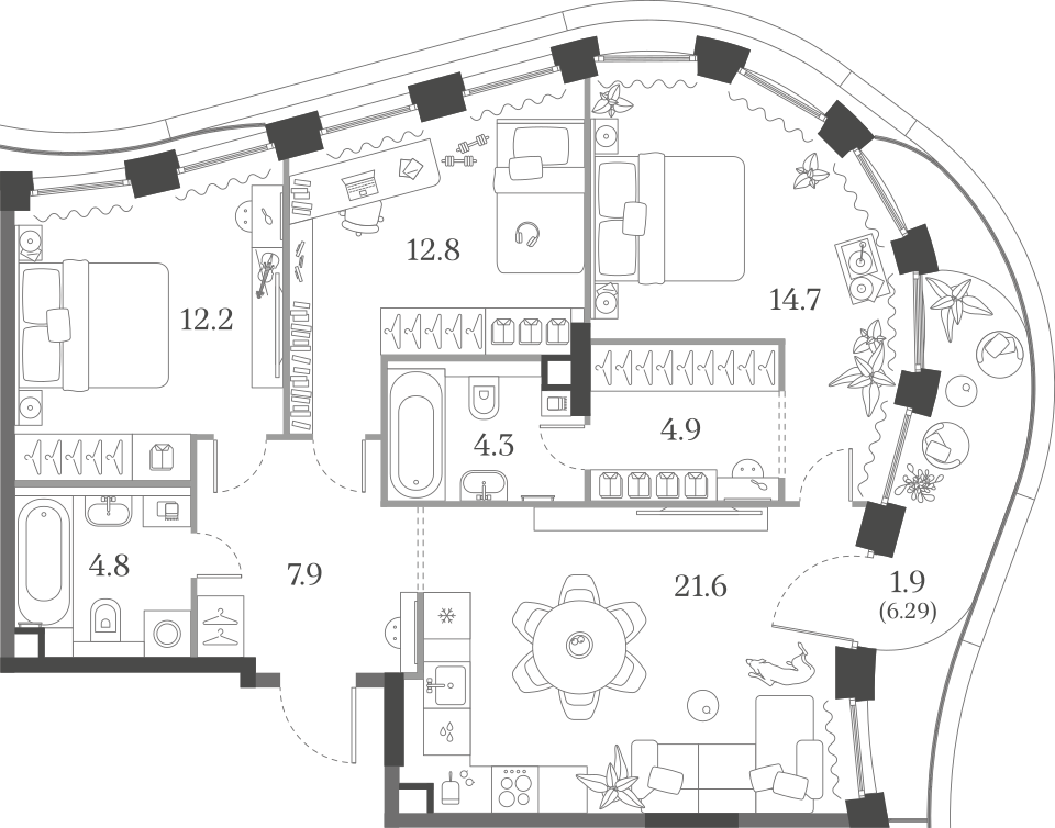3-комнатная