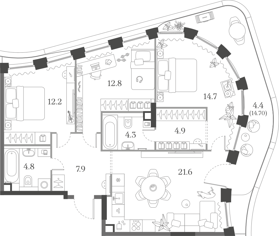 3-комнатная