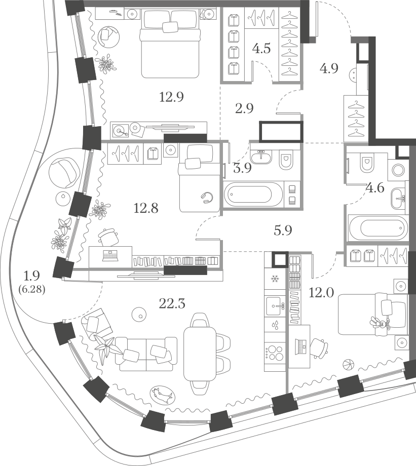 3-комнатная