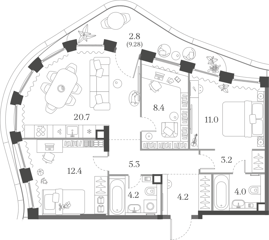 3-комнатная