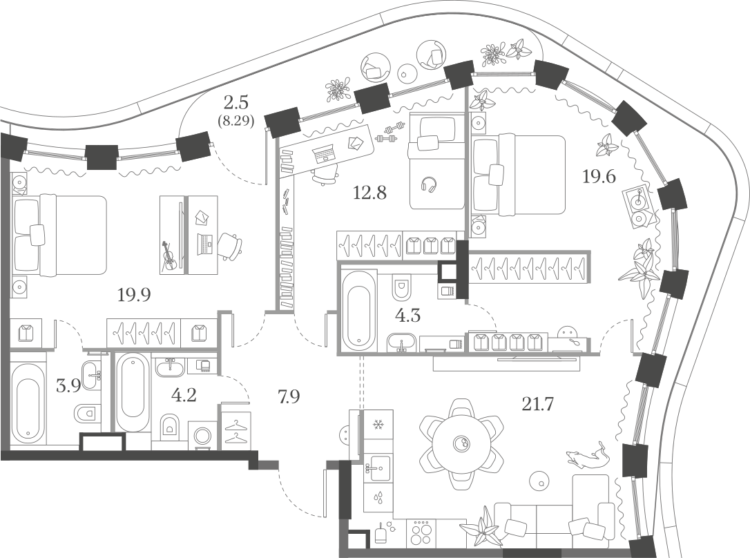 3-комнатная