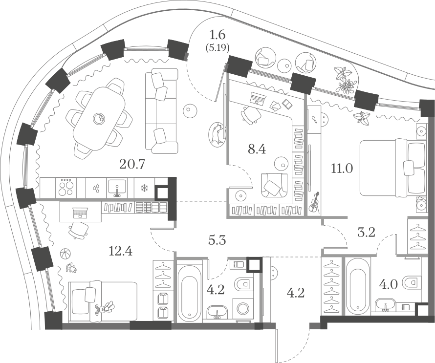 3-комнатная