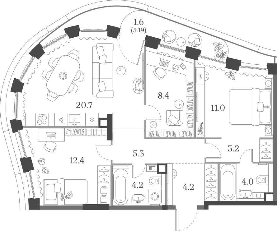 3-комнатная