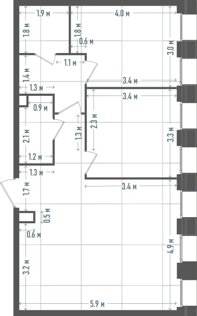 Планировка: 2-комнатная, 66 м²