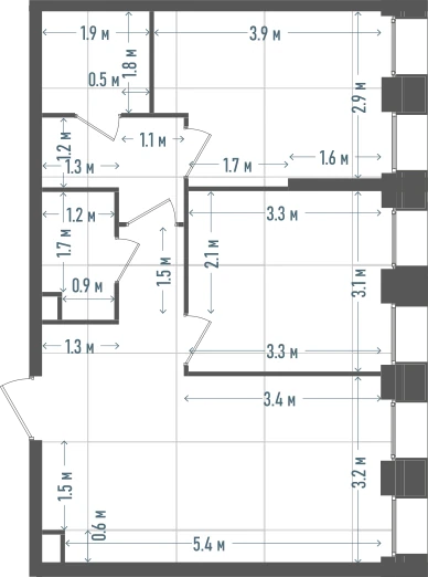 Планировка: 2-комнатная, 54,4 м²