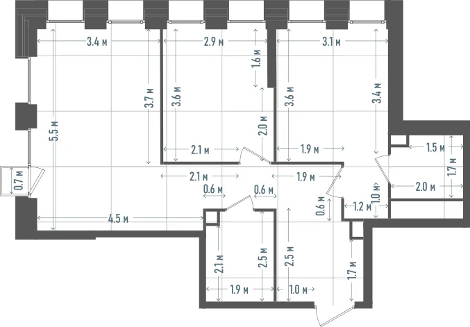 Планировка: 2-комнатная, 64,1 м²