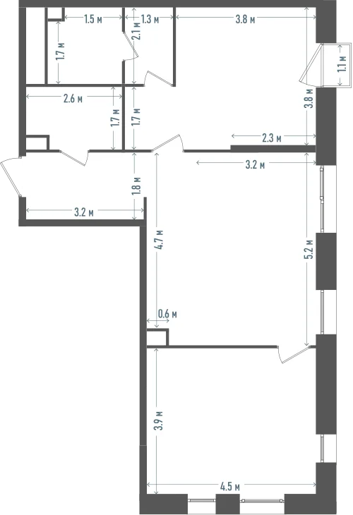 Планировка: 2-комнатная, 75,4 м²