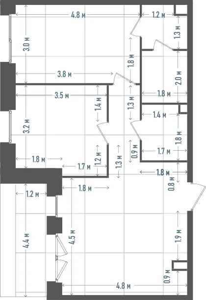 Планировка: 2-комнатная, 66,4 м²