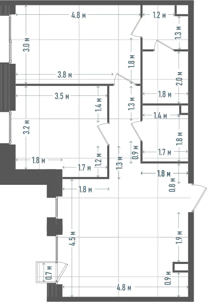 Планировка: 2-комнатная, 64,7 м²