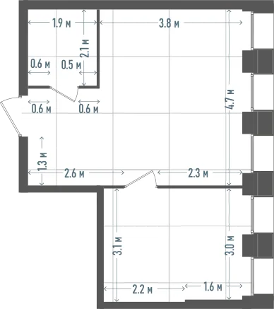 Планировка: 1-комнатная, 39,6 м²