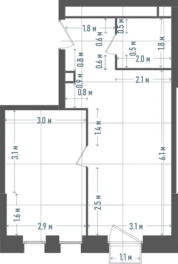 Планировка: 1-комнатная, 41,9 м²