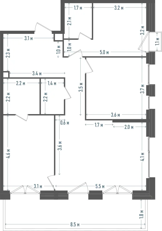 Планировка: 3-комнатная, 95,1 м²