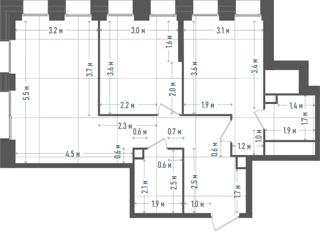 Планировка: 2-комнатная, 64,1 м²