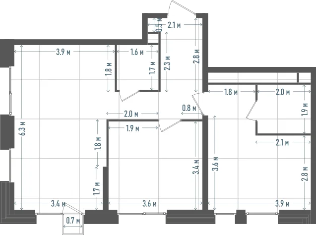 Планировка: 2-комнатная, 66,1 м²