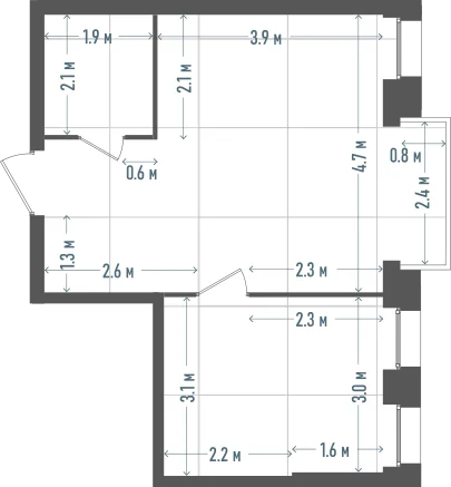 Планировка: 1-комнатная, 41,6 м²