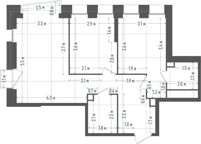 Планировка: 2-комнатная, 65,2 м²
