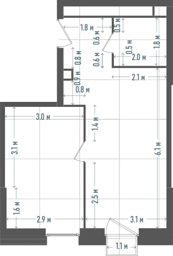 Планировка: 1-комнатная, 41,8 м²