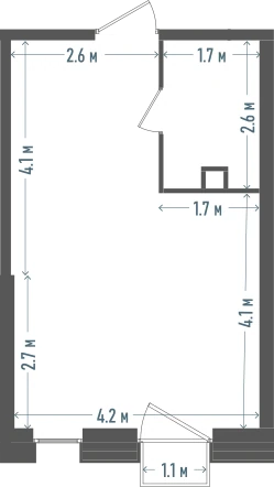 Планировка: 1-комнатная, 28,9 м²