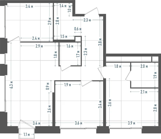 Планировка: 3-комнатная, 82,7 м²