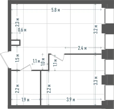 Планировка: 1-комнатная, 38,3 м²