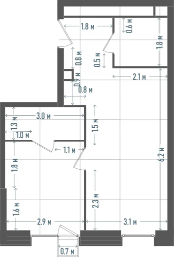 Планировка: 1-комнатная, 42,3 м²