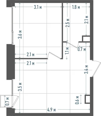 Планировка: 1-комнатная, 34,8 м²