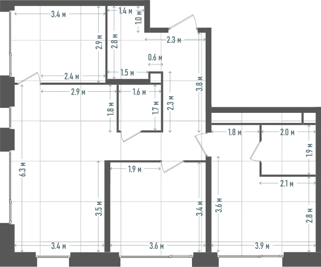 Планировка: 3-комнатная, 82,3 м²