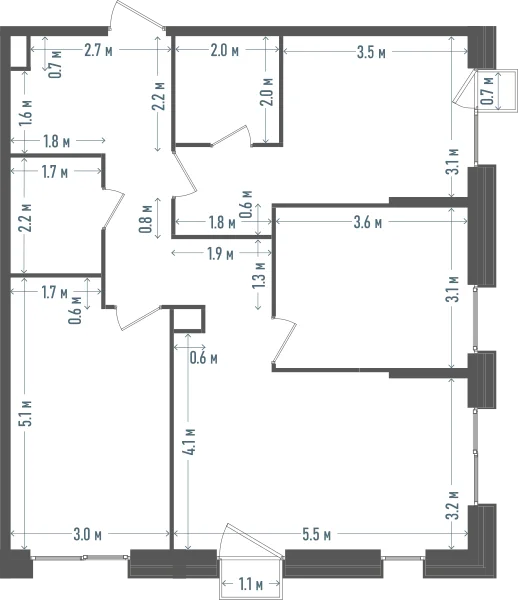 Планировка: 3-комнатная, 83 м²