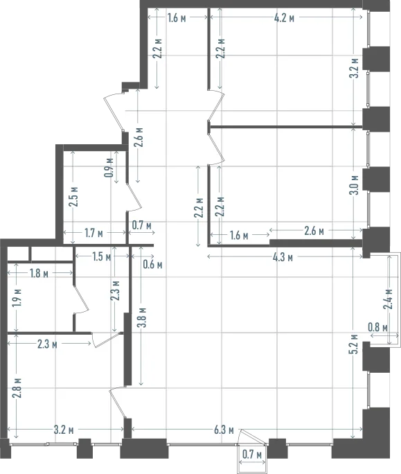 Планировка: 3-комнатная, 96,7 м²