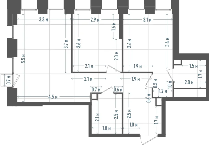Планировка: 2-комнатная, 63,7 м²