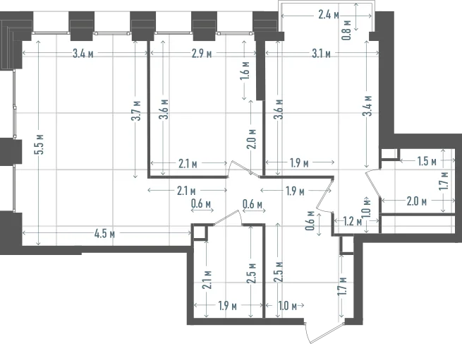 Планировка: 2-комнатная, 66 м²