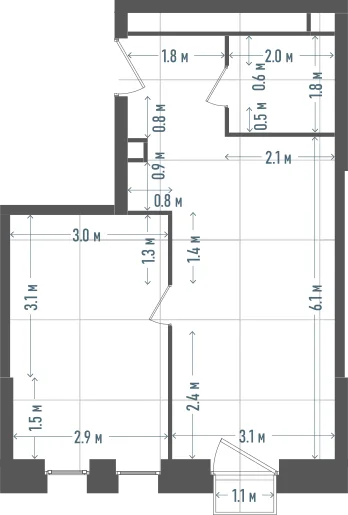 Планировка: 1-комнатная, 41,9 м²