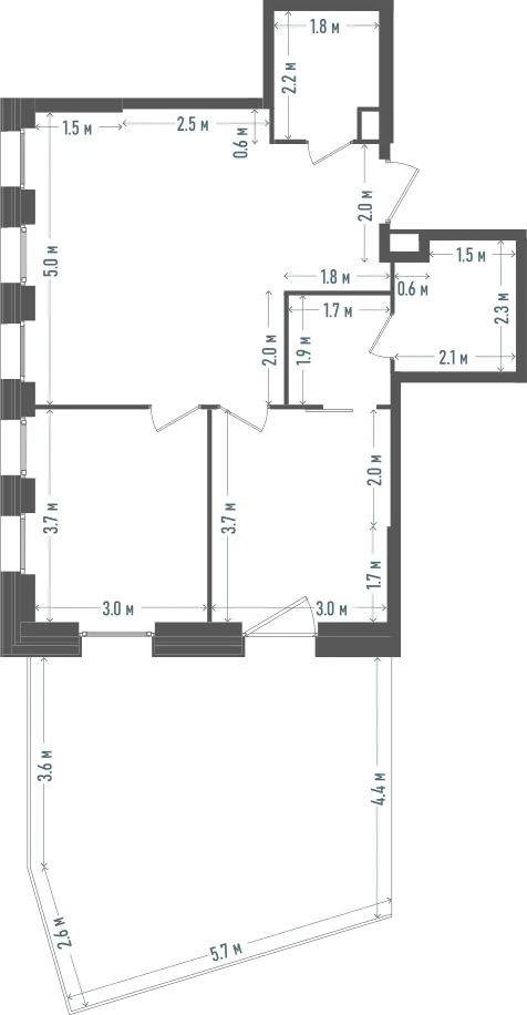 Планировка: 2-комнатная, 70,6 м²