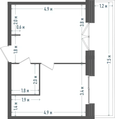 Планировка: 1-комнатная, 39,1 м²