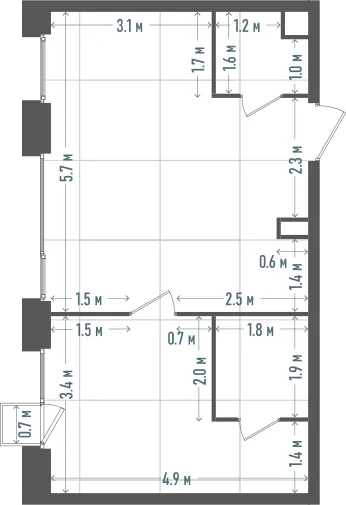 Планировка: 1-комнатная, 44,3 м²