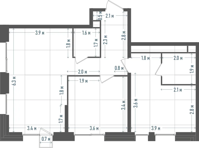 Планировка: 2-комнатная, 66 м²