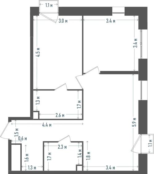 Планировка: 2-комнатная, 63,8 м²