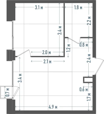 Планировка: 1-комнатная, 33,4 м²