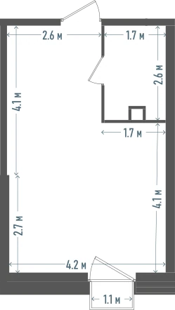 Планировка: 1-комнатная, 28,8 м²