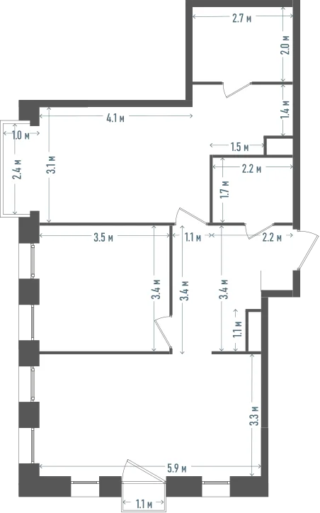 Планировка: 2-комнатная, 71,3 м²
